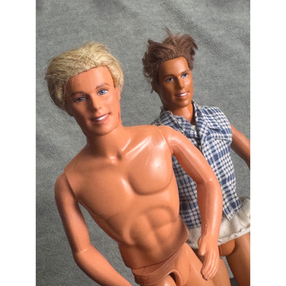 Vintage Mattel Ken Doll Lot 1968 Indonesia Brown Blonde Hair Plaid Shirt 12 Inch